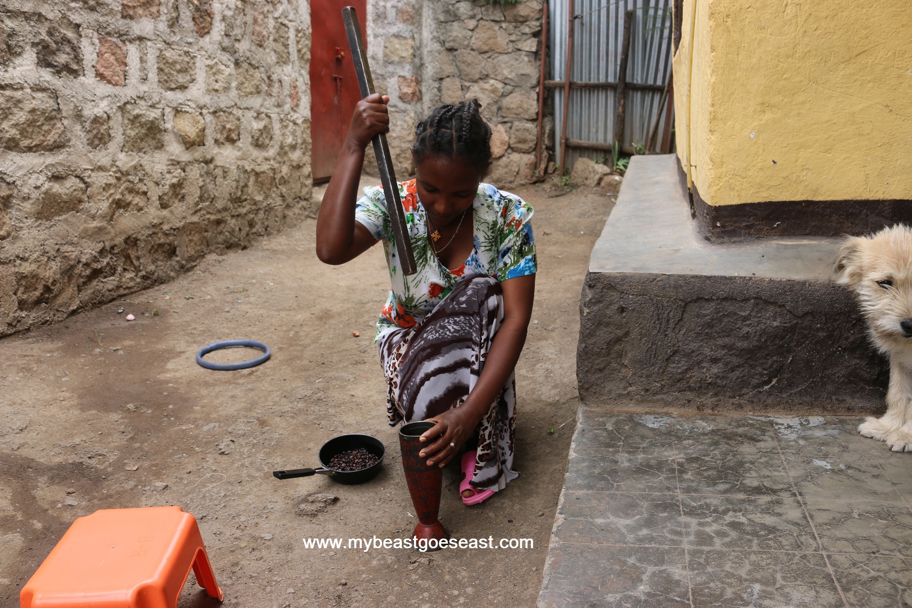 grinding the coffee beans